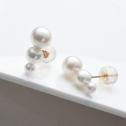K18PGあこや真珠3-6.5mm グラデーション トリプル ピアス