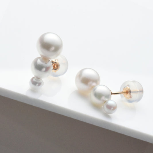 K18PGあこや真珠3-6.5mm グラデーション トリプル ピアス