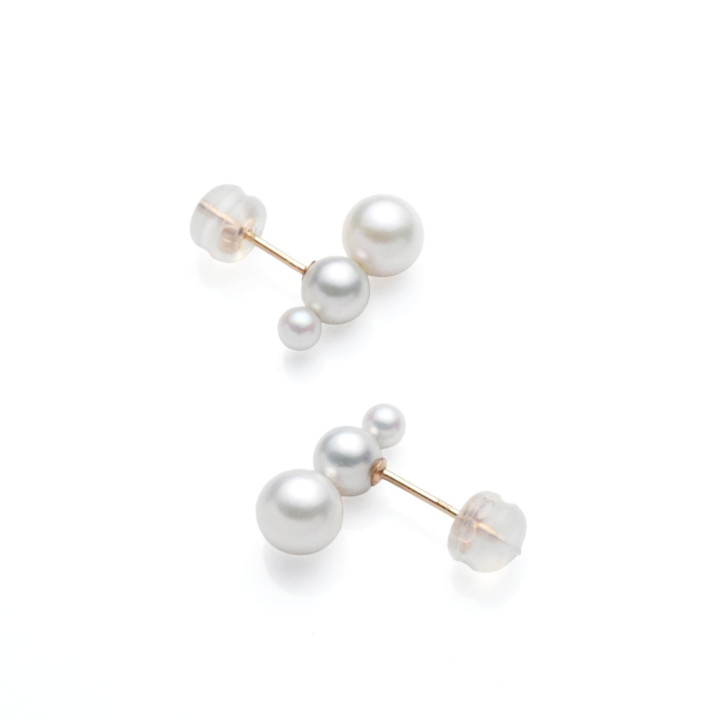K18PGあこや真珠3-6.5mm グラデーション トリプル ピアス