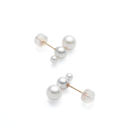 K18PGあこや真珠3-6.5mm グラデーション トリプル ピアス