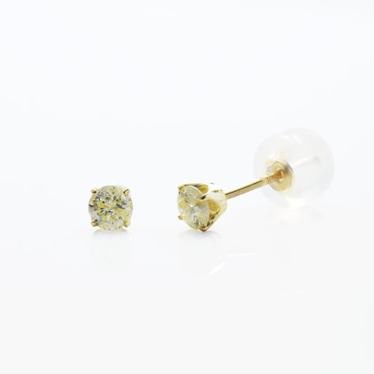 K18YGイエローダイヤモンド合計0.2ct スタッドピアス 4本爪シンプルデザイン